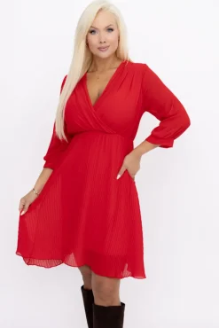 Włoski Czerwona Sukienka szyfonowa plisowana UNTURI