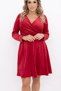Włoski Czerwona Sukienka welurowa WARKOZIA