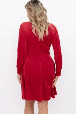 Włoski Czerwona Sukienka welurowa WARKOZIA
