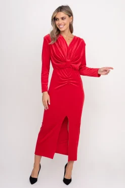 Włoski Czerwona Sukienka welurowa KASIOPI