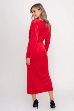 Włoski Czerwona Sukienka welurowa KASIOPI