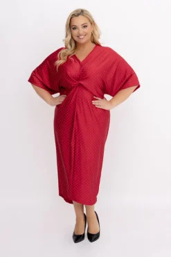 Włoski Czerwona Sukienka z dżetami LOTIGO