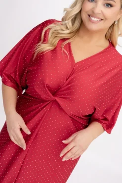 Włoski Czerwona Sukienka z dżetami LOTIGO