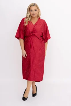 Włoski Czerwona Sukienka z dżetami LOTIGO