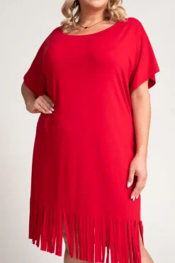 Polski Czerwona Sukienka z frędzlami RIVINO