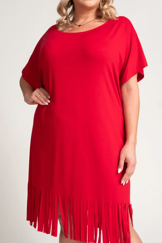 Polski Czerwona Sukienka z frędzlami RIVINO