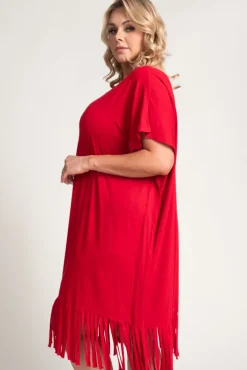 Polski Czerwona Sukienka z frędzlami RIVINO