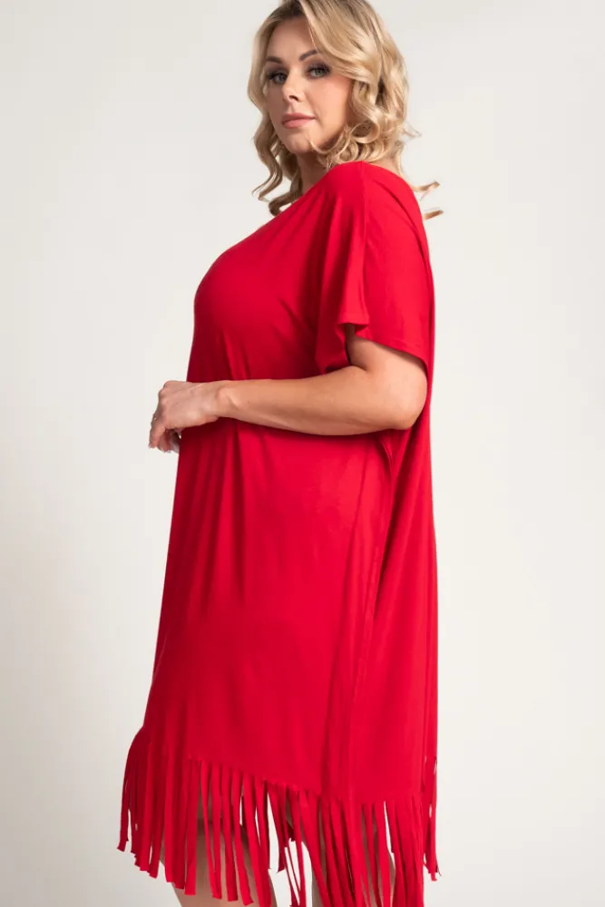 Polski Czerwona Sukienka z frędzlami RIVINO