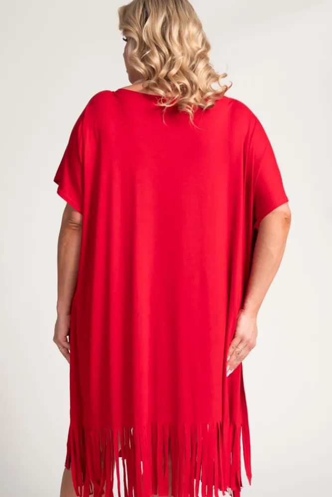 Polski Czerwona Sukienka z frędzlami RIVINO