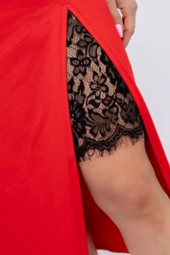 Włoski Czerwona Sukienka z koronką BERMENTO