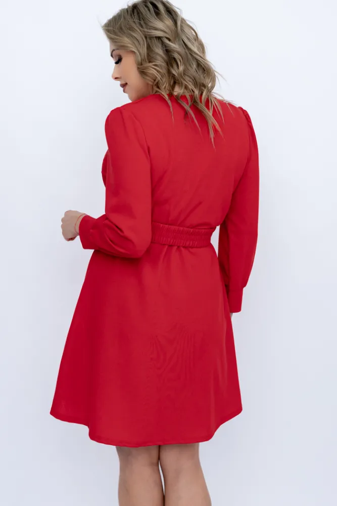 Włoski Czerwona Sukienka z paskiem SARMANIA