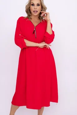 Włoski Czerwona Sukienka z rozsuwanym dekoltem VERSINA