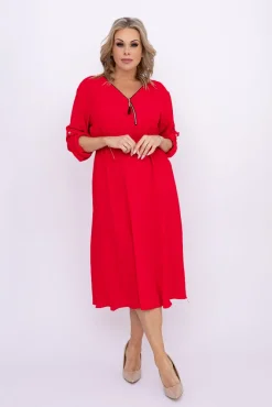 Włoski Czerwona Sukienka z rozsuwanym dekoltem VERSINA