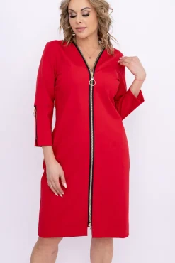 Polski Czerwona Sukienka z suwakiem SALMARIS