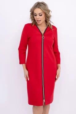 Polski Czerwona Sukienka z suwakiem SALMARIS