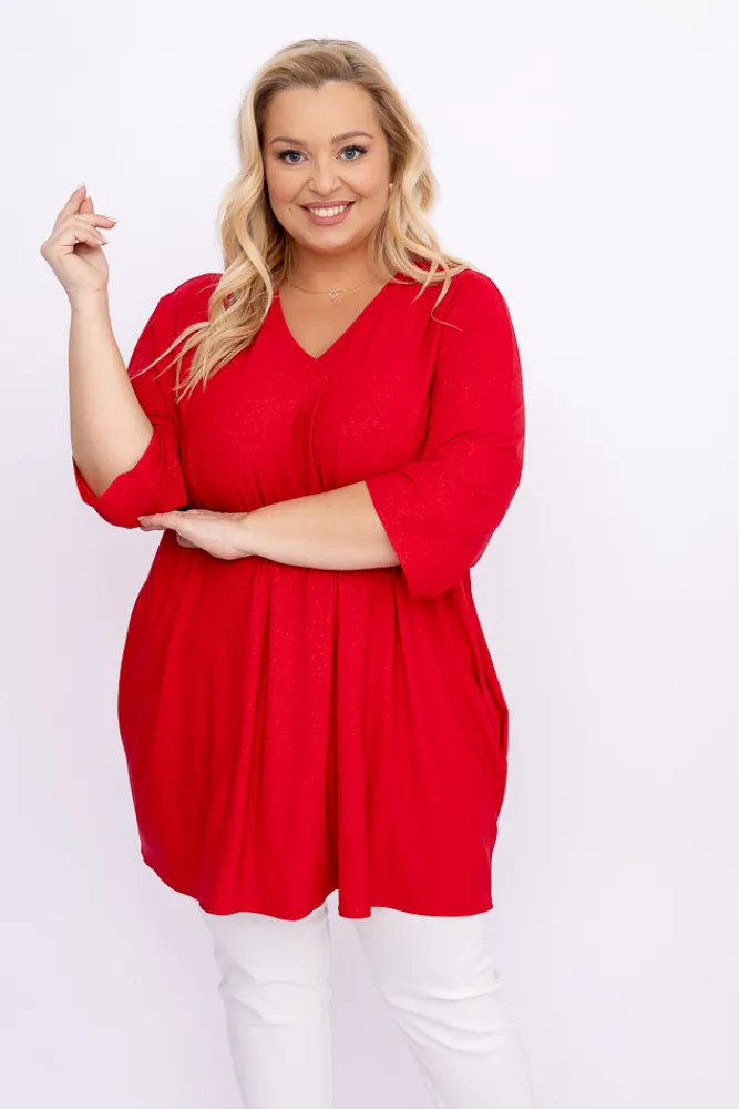 Damskie Polski Czerwona Tunika brokatowa VELIARI