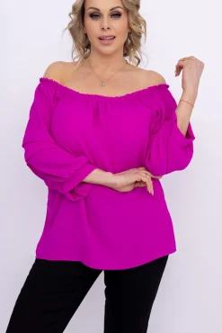 Damskie Włoski Fioletowa Bluzka z marszczonymi rękawami LURIGO