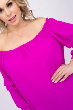 Damskie Włoski Fioletowa Bluzka z marszczonymi rękawami LURIGO