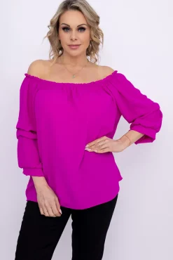 Damskie Włoski Fioletowa Bluzka z marszczonymi rękawami LURIGO