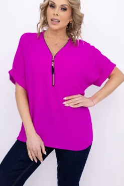Damskie Włoski Fioletowa Bluzka z rozsuwanym dekoltem EKIUZI