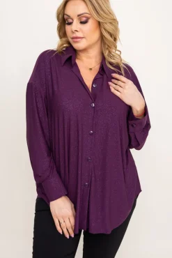 Damskie Polski Fioletowa Koszula brokatowa oversize DESINO