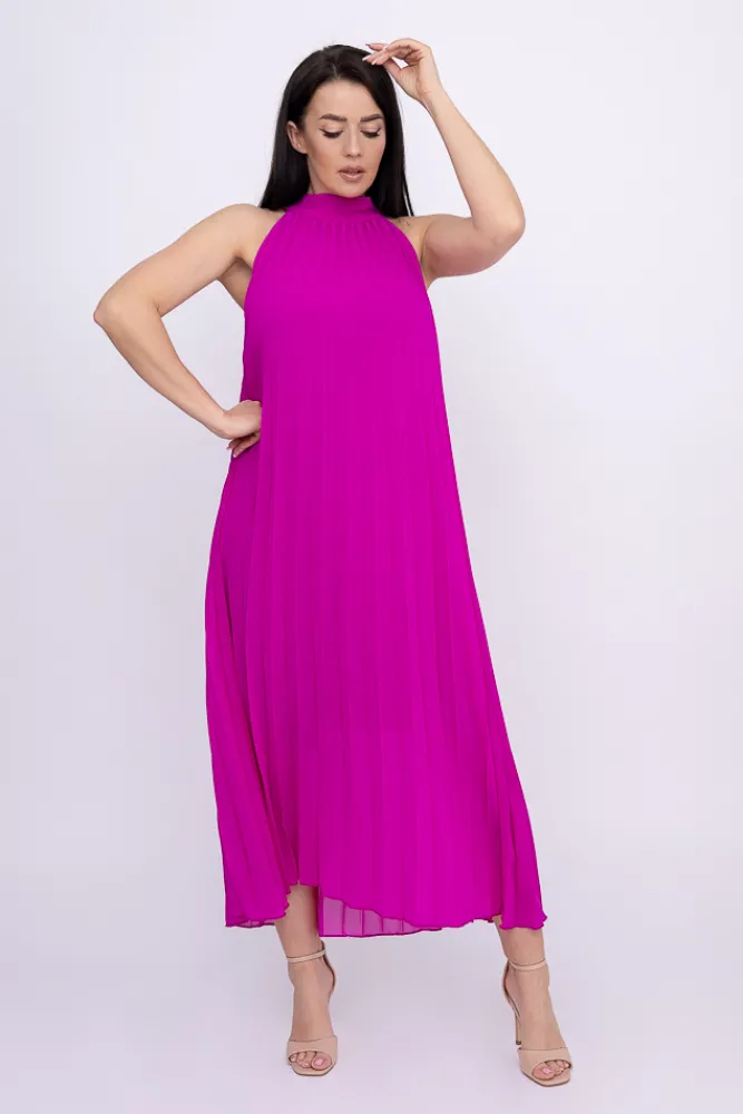 Włoski Fioletowa plisowana Sukienka szyfonowa LUZIO