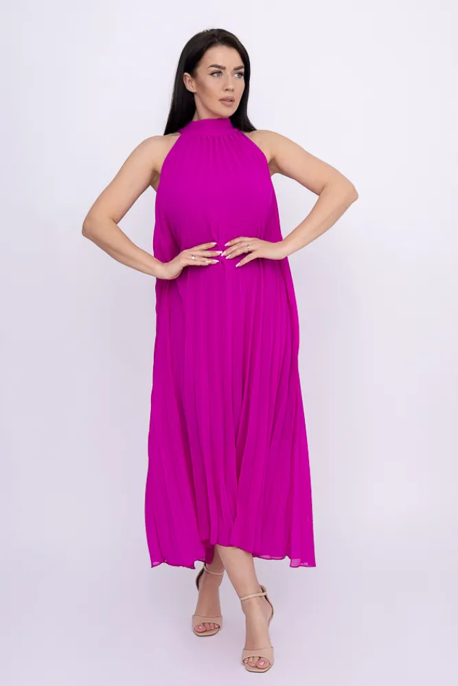 Włoski Fioletowa plisowana Sukienka szyfonowa LUZIO