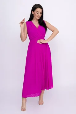 Włoski Fioletowa plisowana Sukienka szyfonowa GUSTEN