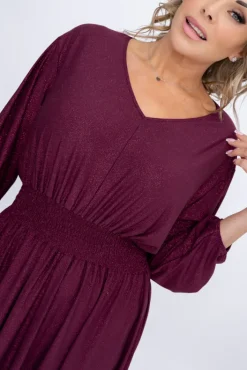 Polski Fioletowa Sukienka brokatowa z marszczeniem BAGOZIA