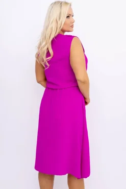 Włoski Fioletowa Sukienka z żabotem MERINGO