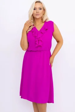 Włoski Fioletowa Sukienka z żabotem MERINGO