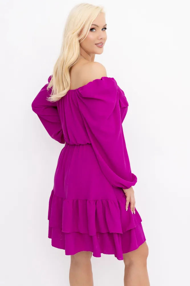 Włoski Fioletowa Sukienka z falbanami KARIENTO