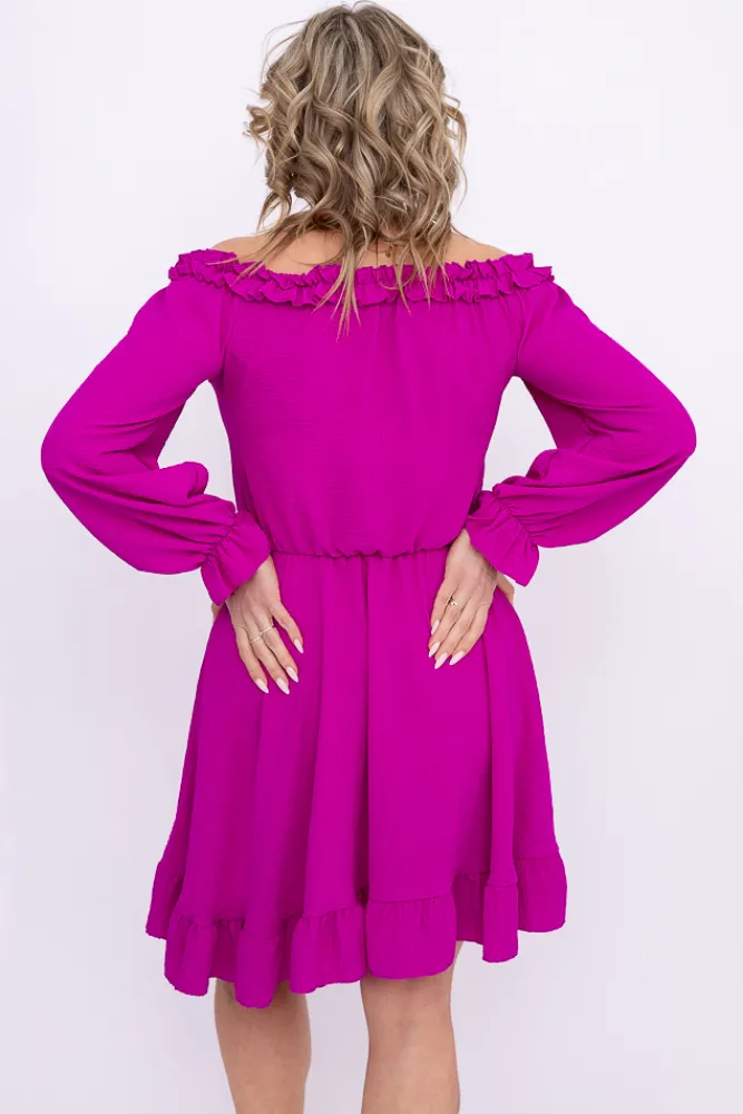 Włoski Fioletowa Sukienka z falbanką SEVELIEN