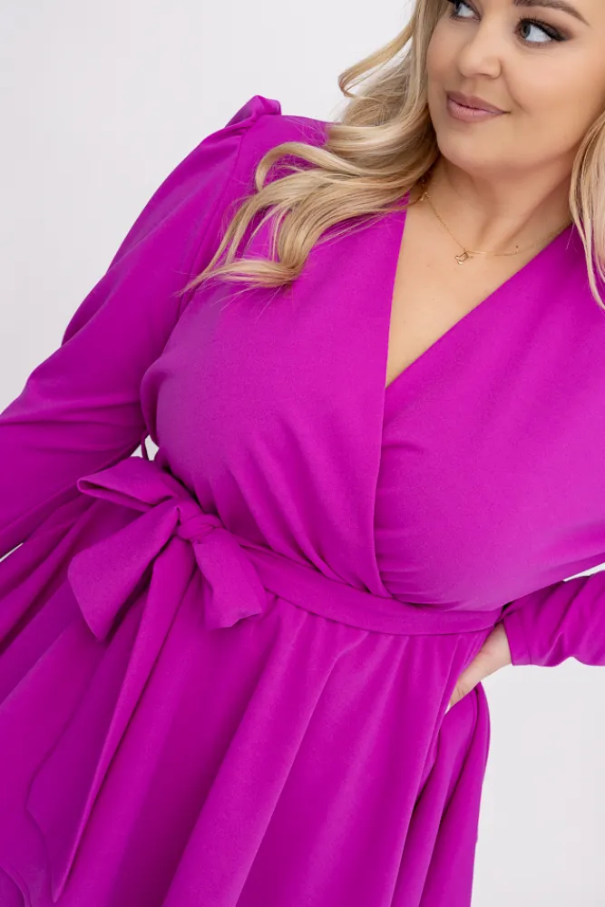 Włoski Fioletowa Sukienka z falbanami VETISERE
