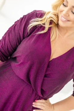 Polski Fioletowa Sukienka z marszczeniem NEW YEAR