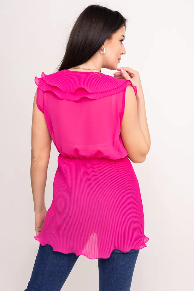 Damskie Włoski Fuksjowa Bluzka plisowana PANERA