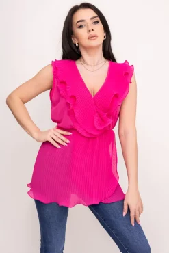 Damskie Włoski Fuksjowa Bluzka plisowana PANERA