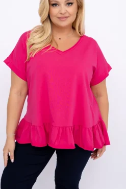 Damskie Włoski Fuksjowa Bluzka z falbaną BEYBIN