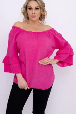 Damskie Włoski Fuksjowa Bluzka z falbanami PARFI