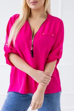 Damskie Włoski Fuksjowa Bluzka z rozsuwanym dekoltem MERXIO