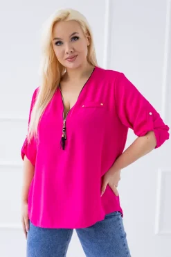 Damskie Włoski Fuksjowa Bluzka z rozsuwanym dekoltem MERXIO