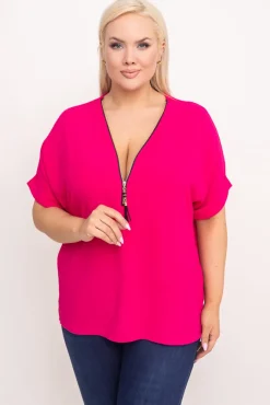 Damskie Włoski Fuksjowa Bluzka z rozsuwanym dekoltem EKIUZI