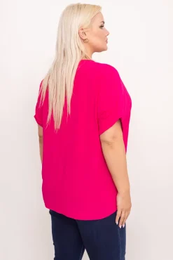 Damskie Włoski Fuksjowa Bluzka z rozsuwanym dekoltem EKIUZI