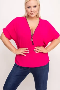 Damskie Włoski Fuksjowa Bluzka z rozsuwanym dekoltem EKIUZI
