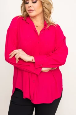 Damskie Polski Fuksjowa Koszula brokatowa oversize DESINO