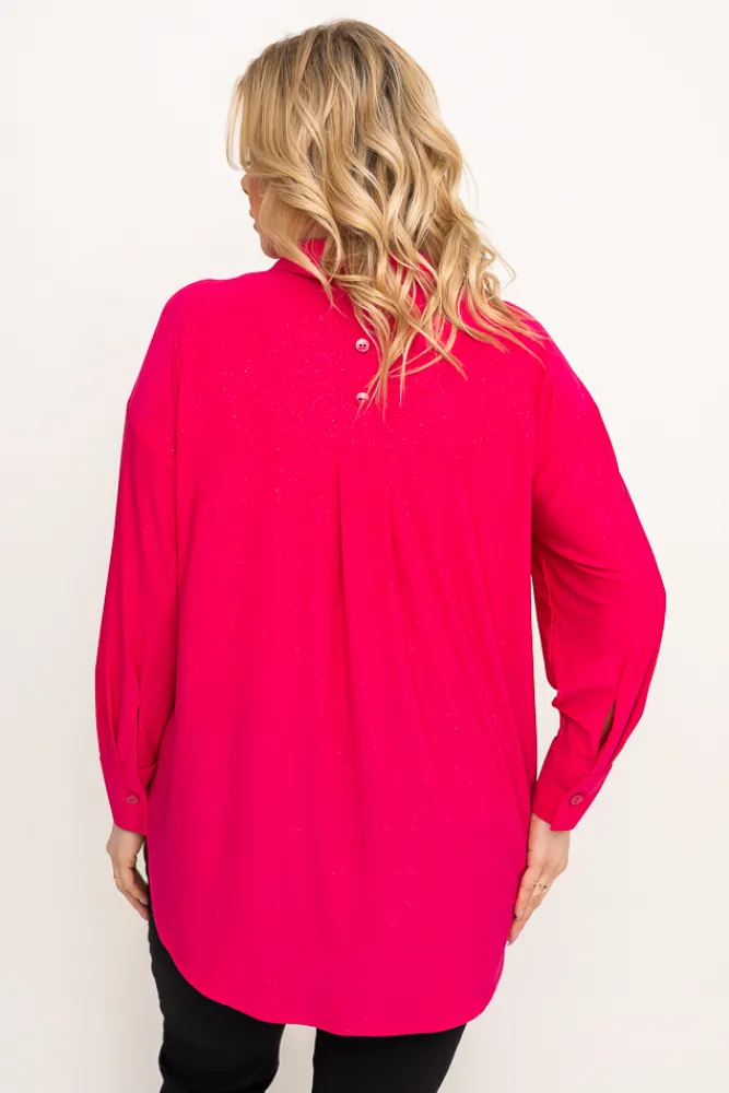 Damskie Polski Fuksjowa Koszula brokatowa oversize DESINO