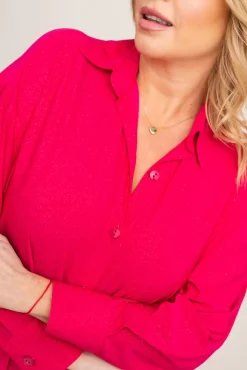 Damskie Polski Fuksjowa Koszula brokatowa oversize DESINO