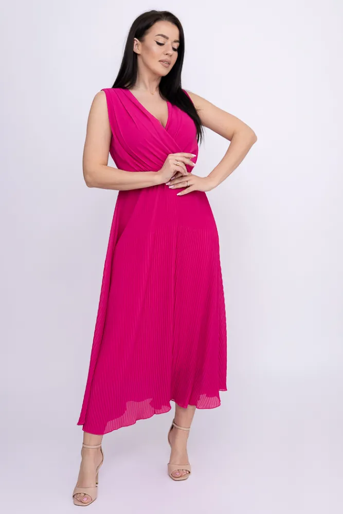 Włoski Fuksjowa plisowana Sukienka szyfonowa GUSTEN