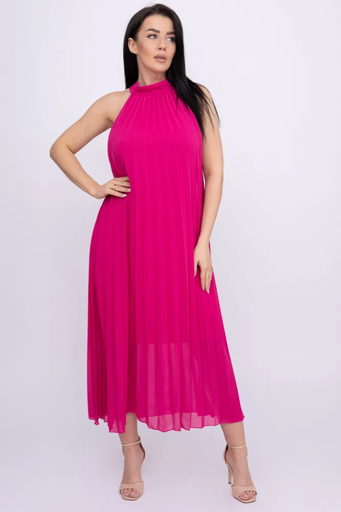 Włoski Fuksjowa plisowana Sukienka szyfonowa LUZIO