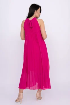 Włoski Fuksjowa plisowana Sukienka szyfonowa LUZIO